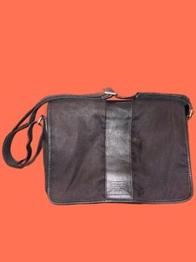 Coach Vintage Black Canvas and Nylon Leather Trim Messenger Bag